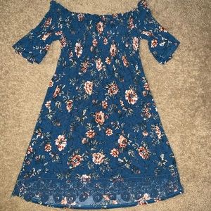 Blue off the shoulder floral dress